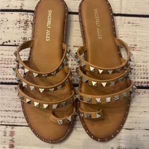 Sincerely Jules Tan Sandals with Silver Studs